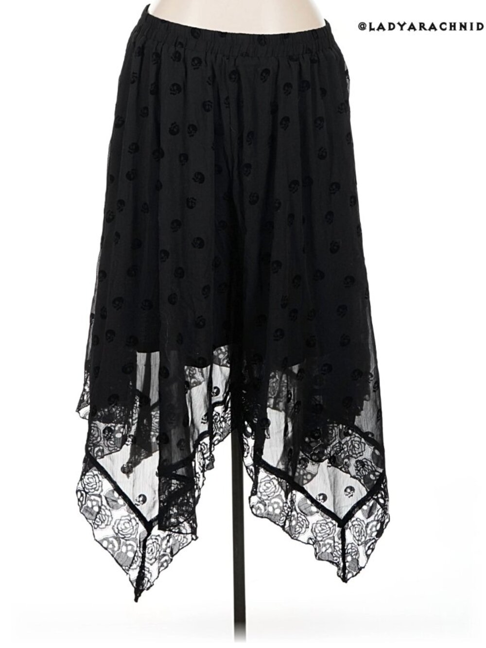 DISTURBIA Bones flocked chiffon midaxi hankerchief hem skirt US16 - Picture 6 of 9